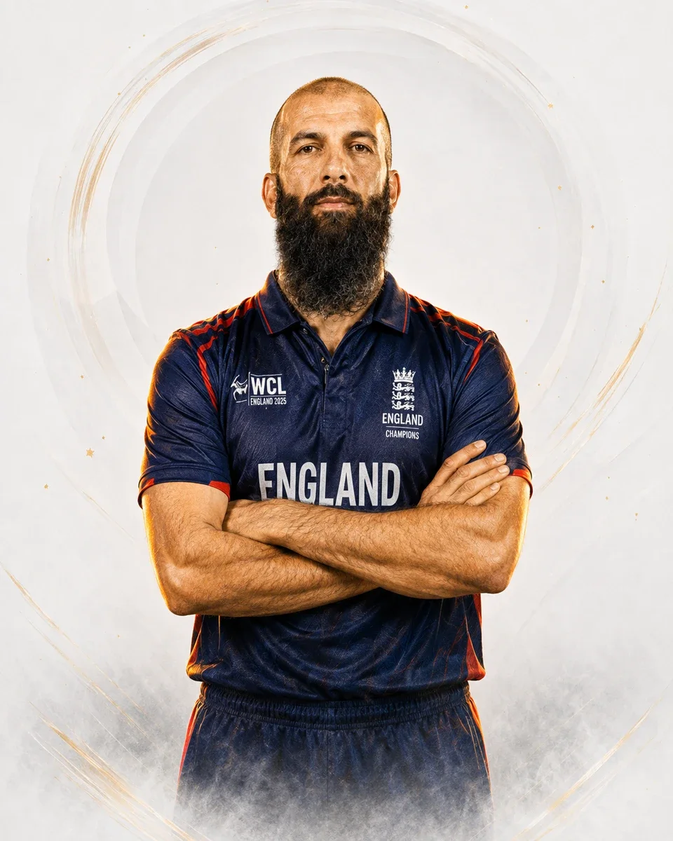 Moeen Ali in England Champions campaign kit