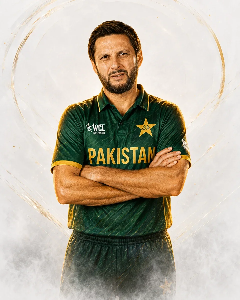 Shahid Afridi in Pakistan Champions campaign kit