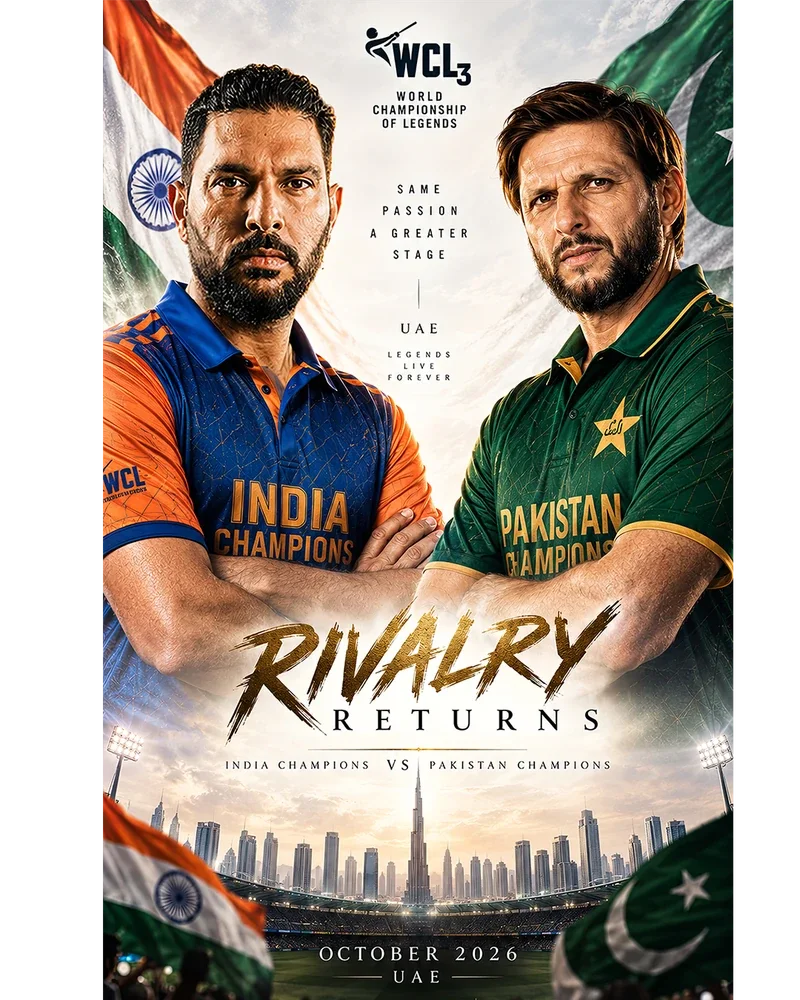 Supplied rivalry campaign featuring Yuvraj Singh and Shahid Afridi in India and Pakistan Champions jerseys